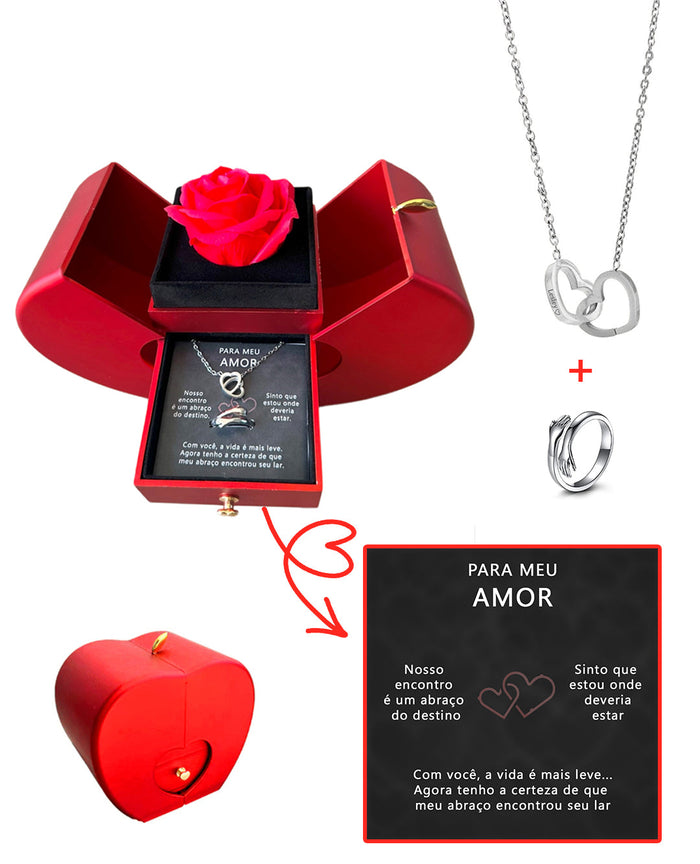 Box with Rose & Personalized Necklace + Hug Ring 💕