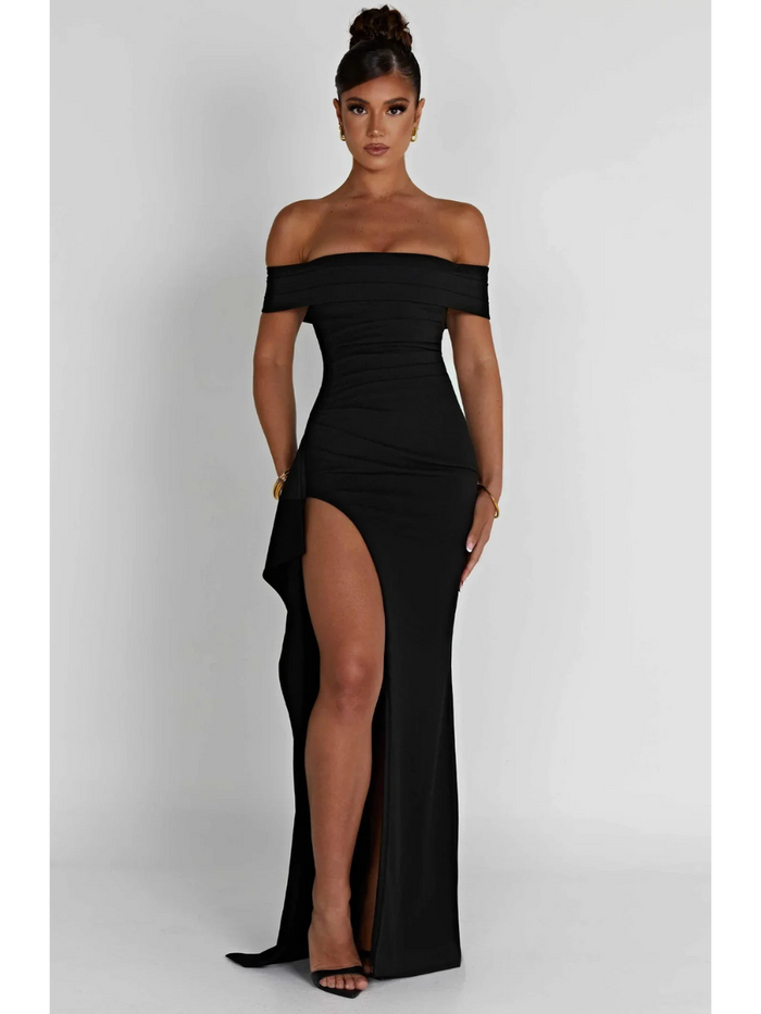 July Off-the-Shoulder Long Dress with Slit